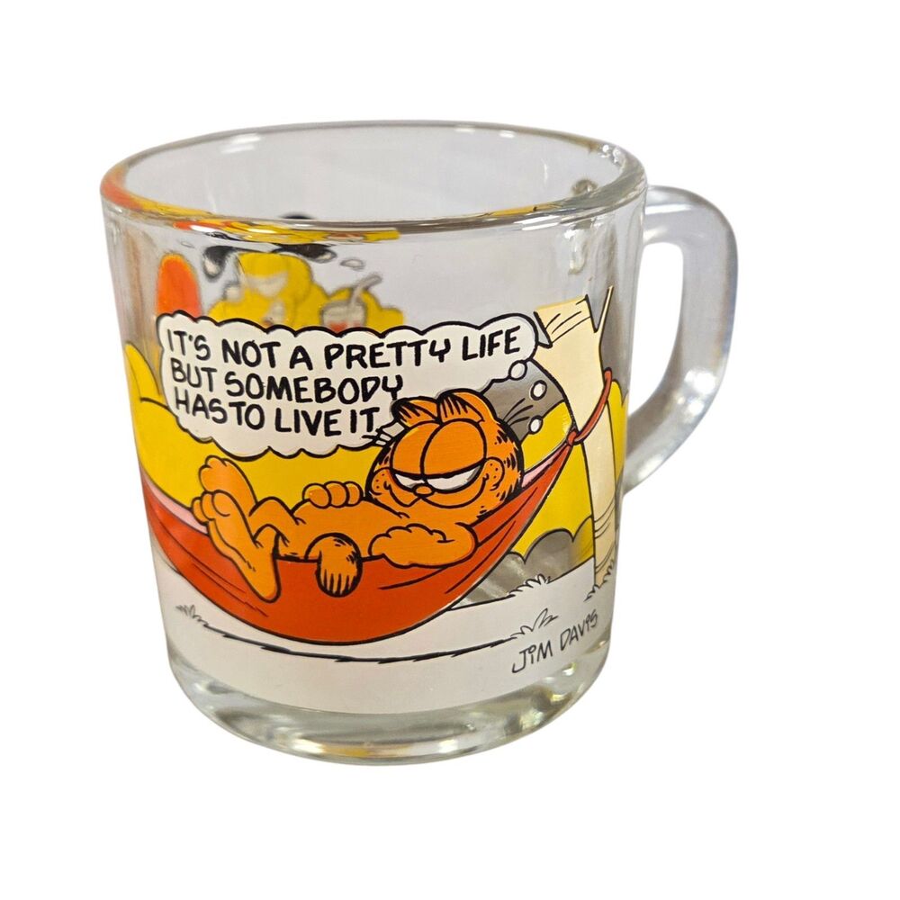 Vintage 1978‎ McDonald's Garfield Odie Glass Mug Jim Davis Vibrant Decal
